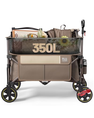 Timber Ridge 350L Extra Large Collapsible Folding Wagon Carts with Brake - color: Tan, size: 350L