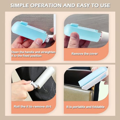 Mini Travel Lint Roller with 150 Sticky Sheets, Foldable Portable Lint Roller for Clothes, Travel, Compact Small Pet Hair Remover for Purse Car Bag Essentials (Blue) - color: Blue