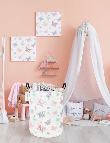 Foldable Waterproof Round Fabric Laundry Basket Home, Colorful Butterfly - color: Round-Colorful Butterfly