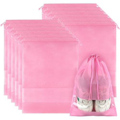 12 Pack Shoe Bags for Travel, Large Travel Shoe Bag for Packing with Window - color: Pink
