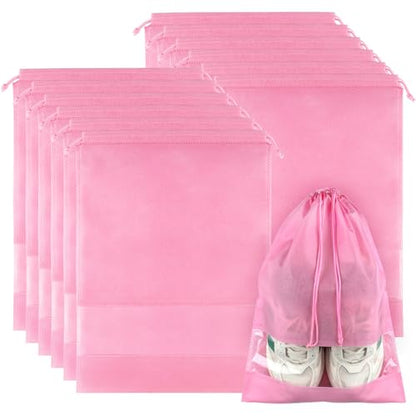 12 Pack Shoe Bags for Travel, Large Travel Shoe Bag for Packing with Window - color: Pink