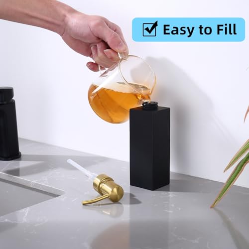 Matte Black Soap Dispenser, Countertop Lotion Resin Bottles with Rust Proof Gold Pump, Refillable Liquid Hand Soap Jar, Resin Shower Dispensers for Bathroom, Kitchen - color: Black+brushed Gold