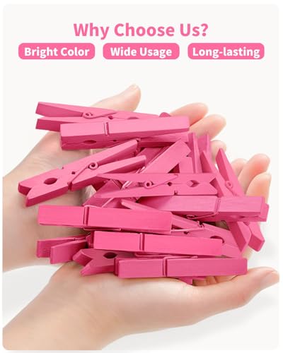 Pink Clothes Pins for Baby Shower 2.9" 50 Pack (Colored Clothespins Cheer Pin for Backpacks Decorations Team Games Decorative Crafts Pegs Photos Pictures Decoration Clip Clothing Hanging Closepins) - color: Hot Pink