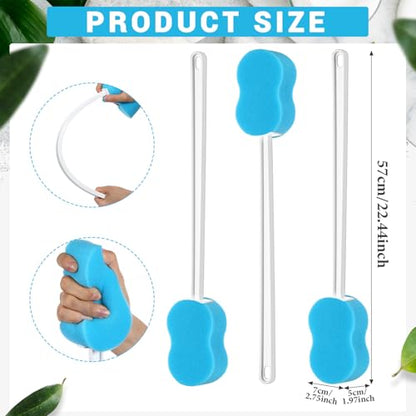 Long Handled Sponge 22.4'' Back Scrubber for Shower, Blue - color: Blue
