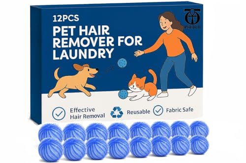 12 CT Pet Hair Remover for Laundry, Dog & Cat Hair Remover for Laundry, Laundry Pet Hair Catcher, Lint Catcher for Washing Machine, Reusable, Fabric Safe,Easy to Use (Dark Blue)