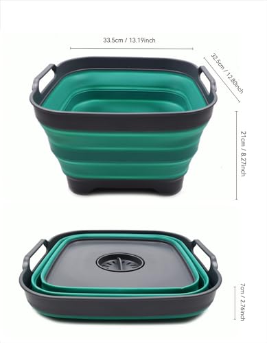 SAMMART 10L (2.64 Gallon) Collapsible Dishpan with Draining Plug - Foldable Washing Basin - Portable Dish Washing Tub - Space Saving Kitchen Storage Tray (1, Grey/Turquoise Blue) - color: Grey/Turquoise Blue