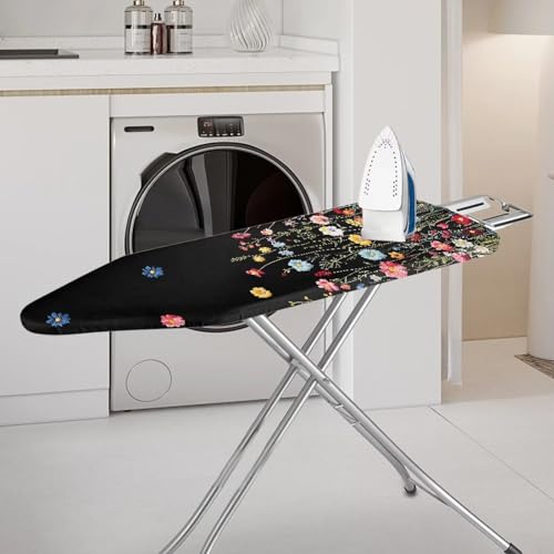 Colorful Floral Iron Board Cover with Scorch Resistant Thick Snug Padding, Standard Size Ironing Decoration with Hook and Loop - color: Colorful Floral