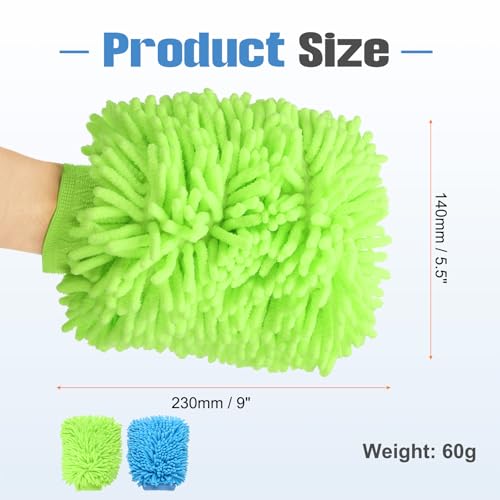 HARFINGTON 4pcs Chenille Microfiber Car Wash Mitts 9" x 5.5" Scratch Free Wash Gloves Absorbent Double Sided Plush Cleaning Drying Mitts for Car Washing Home Clean Blue Lime Green - color: Lime Green