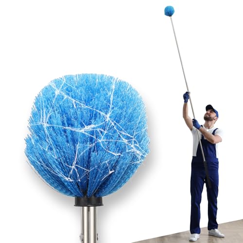 Spider Web Duster Brush Kit – Lightweight 6.5FT Pole with Washable Microfiber Head – Extends to 13.5FT for High Ceilings, Ceiling Fans, Cobwebs – Also for Furniture, Eaves, Garage, Patio - size: 6.5 FT