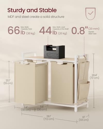 VASAGLE Laundry Hamper with Shelf, 2 Pull-Out Bags, 2 x 12.1 Gallons (46 L) - color: Cappuccino Beige + Natural Beige, size: 2 Bags - 92 L
