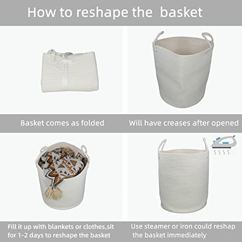 Woven Cotton Rope Laundry Basket, 15" x 20" Laundry Hamper, White - color: white, size: Regular