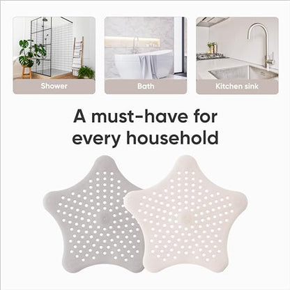 Shower Drain Hair Catcher 4 Pcs - Flexible Bathroom & Shower Drain Cover - Silicone Sink Strainer, Multipurpose - Star Shaped Drain Cover Kitchen Sink
