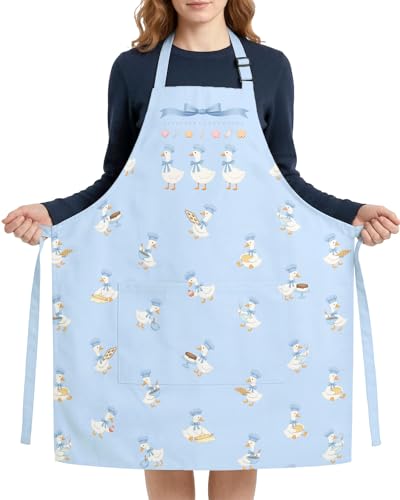 Women Apron, Cute Kitchen Aprons for Women, Girls - color: Light Blue Goose