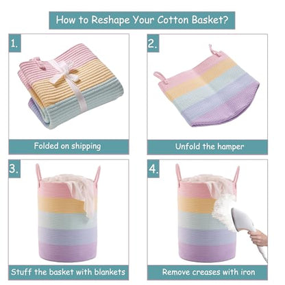 60L Rainbow Hamper Baby Girls Kids Laundry Basket - color: Pastel Rainbow, size: Large (60L)