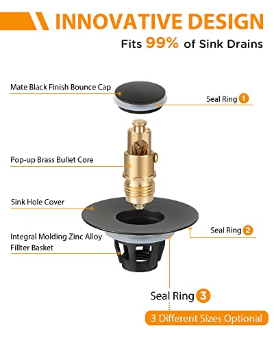 Tgosomt Bathroom Sink Stopper 2 Pack, Bathroom Sink Drain Strainer, Revolutionary Bathroom Accessories and Essentials (Matte Black) - color: Matte Black, size: 2 Pack