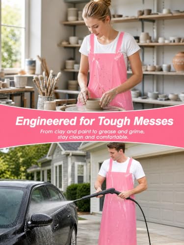 Molaxhome TPU Waterproof Apron Lightweight Oil-resistant Chef Apron - color: Pink