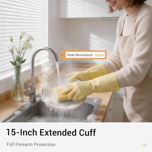 ThxToms 2 Pair Nitrile Dishwashing Cleaning Gloves,with Cotton Flocked Liner,Skin-Friendly & Anti-Slip Design,Y&P - size: Medium