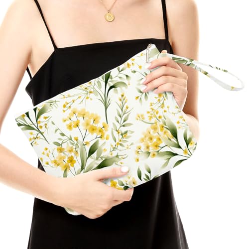 Fokongna Floral Print Wet Bag, Small Portable Waterproof Multi-Functional Organizer for Women, Yellow Watercolor Wildflower, Ideal for Daily, Beach & Travel - color: Yellow Watercolor Wildflower