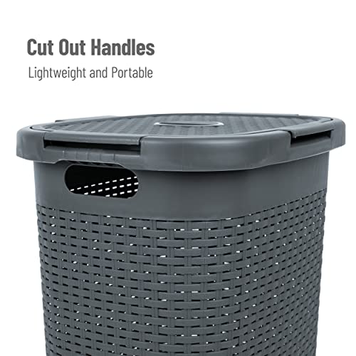 Mind Reader 60L Slim Laundry Hamper, Clothes Basket, Lid, Wicker Style, Plastic, 17.65"L x 13.75"W x 24.15"H, Set of 2, Gray - color: Gray, size: 2-Pack