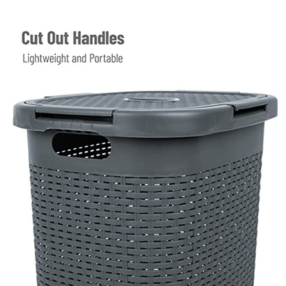 Mind Reader 60L Slim Laundry Hamper, Clothes Basket, Lid, Wicker Style, Plastic, 17.65"L x 13.75"W x 24.15"H, Set of 2, Gray - color: Gray, size: 2-Pack