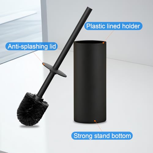 304 Stainless Steel Toilet Bowl Cleaner Brush and Holder Set - color: H-black