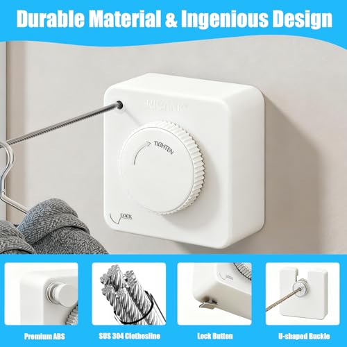 Retractable Clothesline Indoor & Outdoor (White, Square) - color: White