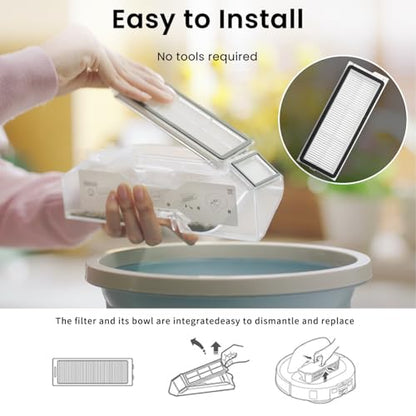 （4Sets）Replacement Washable HEPA Filter Compatible With Roborock QRevo S, QRevo Pro, QRevo Plus, Qrevo MaxV, Qrevo Curv Qrevo Edge, S5A Robot Vacuum Cleaners, High Efficiency Filter Accessories Kit