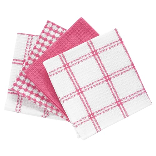T-Fal Premium Waffle Dish Cloths: Highly Absorbent, Super Soft Long Lasting - 100% Cotton, 12"x13" Towel for Cleaning & Drying, (4-Pack), Pink - color: Pink, size: 4-Pack