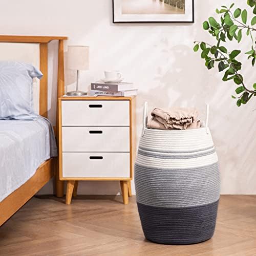 Extra Large Laundry Hamper Basket 105L Woven Blanket Basket, Grey - color: Grey & White, size: 105L
