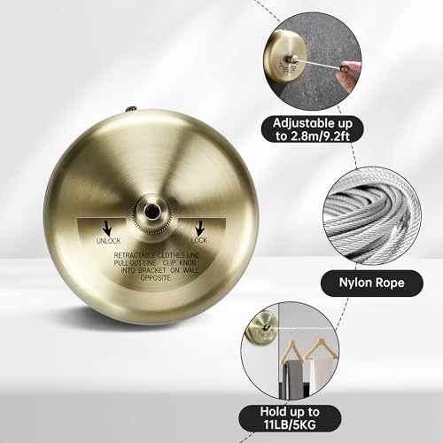 Retractable Clothesline,Stainless Steel Clothing Line Dryer with 9.2FT Nylon String for Shower Room Bathroom Laundry (Bronze) - size: Bronze