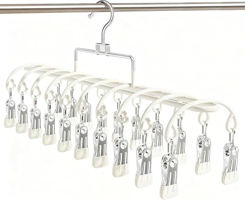 20 Clips Space-Saving Multi-Pants Hangers, 360° Rotating Hangers (Beige) - color: Beige