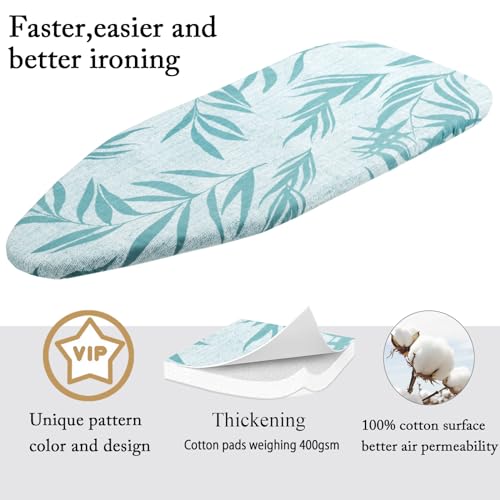 Small Ironing Board Cover Scorch Resistant, Cotton Iron Cover with Padding Heat Reflective Heavy Duty Pad … (Green Leaves, 12.5"x32") - color: Green Leaves