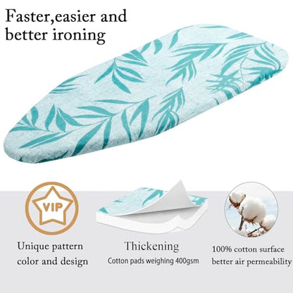 Small Ironing Board Cover Scorch Resistant, Cotton Iron Cover with Padding Heat Reflective Heavy Duty Pad … (Green Leaves, 12.5"x32") - color: Green Leaves
