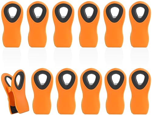 12 Pack Chip Clips, Bag Clips for Food, Magnetic Sealers for Chips and Other Food, Plastic Bag Clip for Kitchen, Fridge, Clothes, Sewing and Artwork (Orange) - color: Orange
