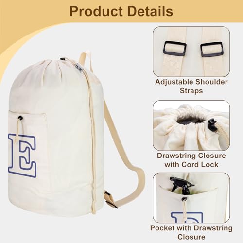 Laundry Bag Backpack Personalized Initial Canvas Laundry Bag, Letter E - color: Letter E, size: X-Large