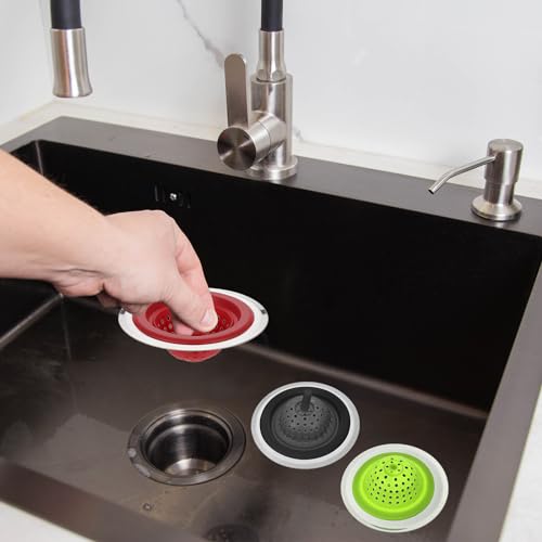 uxcell Silicone Sink Strainer, 2Pcs Kitchen Sink Drain Strainer Stopper with Detachable Stainless Steel Edge 4.7" Diameter Rim, Black - color: Black