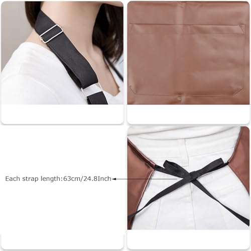 eywlwaar PU Waterproof Apron with One Big Pocket Adjustable Oil Proof Apron for Kitchen Dishwashing Cooking 29.92"x 26.77" - color: Coffee-2packs