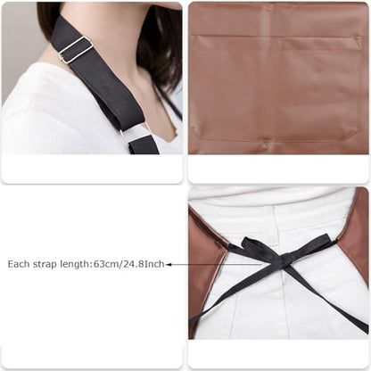 eywlwaar PU Waterproof Apron with One Big Pocket Adjustable Oil Proof Apron for Kitchen Dishwashing Cooking 29.92"x 26.77" - color: Coffee-2packs