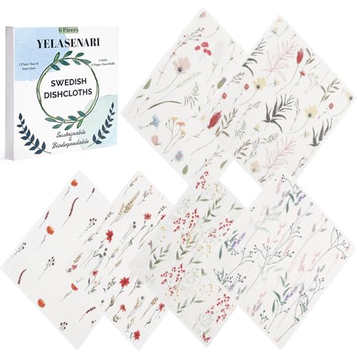 Swedish Dishcloths for Kitchen Reusable 6 Pack Kitchen Towels No Odor Quick-Drying Reusable Paper Towels Reusable Paper Towels Washable for Countertop, Sink, and Kitchen Flower - color: Watercolor Floral