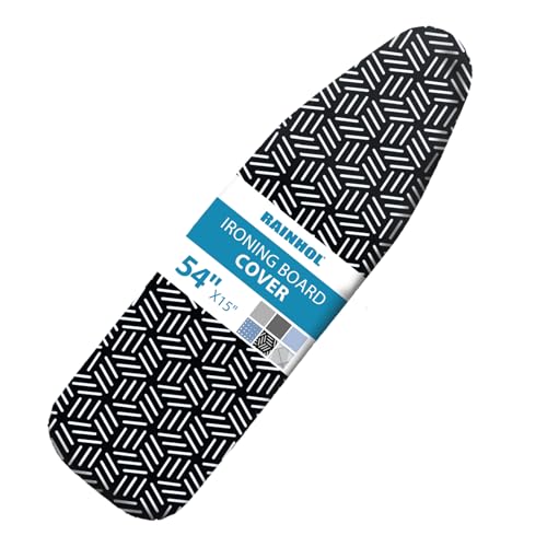 Black Ironing Board Cover and Pad 15x54, RAINHOL Extra Thick Standard Size - color: Black Pattern, size: 54"L x 15"W