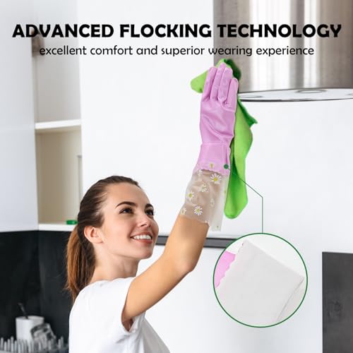 KAQ Reusable Household Cleaning Gloves Rubber: 3 Pairs Latex Free Kitchen Gloves for Washing Dishes with Cotton Lined - size: Large (Pack of 3)