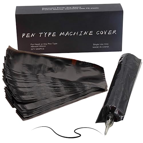 Yugui Tattoo Machine Pen Covers Bags - Disposable Tattoo Gun Sleeves 2.4x7" - color: Black, size: 200pcs