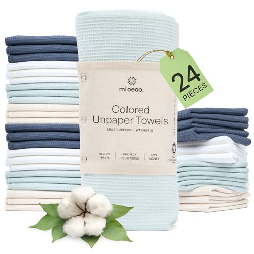 mioeco 24 Pack Reusable Kitchen Paper Towels, Organic Cleaning Cloths - size: 24 Pack Coastal Breeze