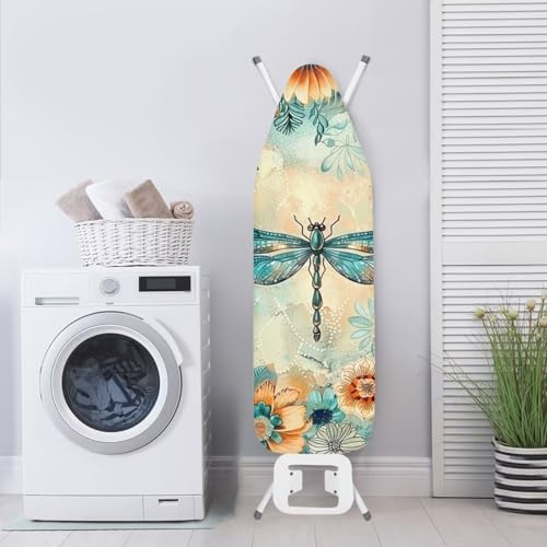 Mandala Flower Dragonfly Ironing Board Cover and Pad 15 X 54 Thick Padding with Elastic Edge Ironing Board Pad for Standard Size Boards Table Top Ironing Board Cover Sleeve Brown - color: Dragonfly Mandala Flower