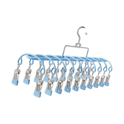 20 Clips Laundry Hanger with Strong Grip Clothespins, Space Saving Sock Drying Rack for Underwear Baby Clothes Towels, Hanging Laundry Organizer for Indoor Outdoor Use,（Blue） - color: Blue