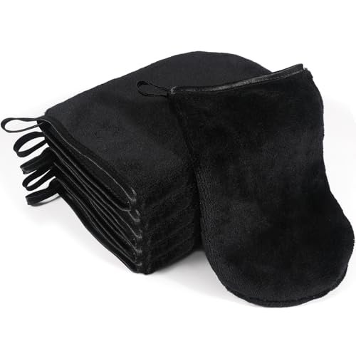 PHOGARY 6 Pack Microfiber Face Cloth Gloves, Soft Body Wash Mitt, Flannel Bath Mitts for Shower, Spa Cloth, Reusable Makeup Remover Cloths Mitt Gloves, Face Wash Cloth Mitten, 6×8inch, Black - color: Black