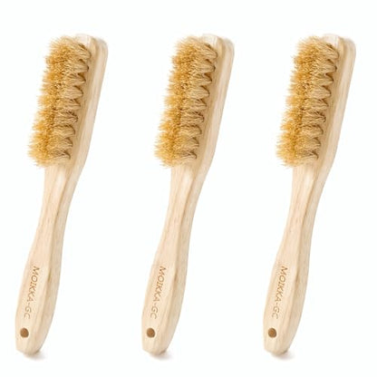 3Pcs Small Wood Laundry Stain Brush Set with Boar Bristles, Stain Remover for Delicates, Cotton, Linens and Shoes, Portable Laundry Scrub Brushes for Fresh Clean Fabric - size: 1 Count (Pack of 3)