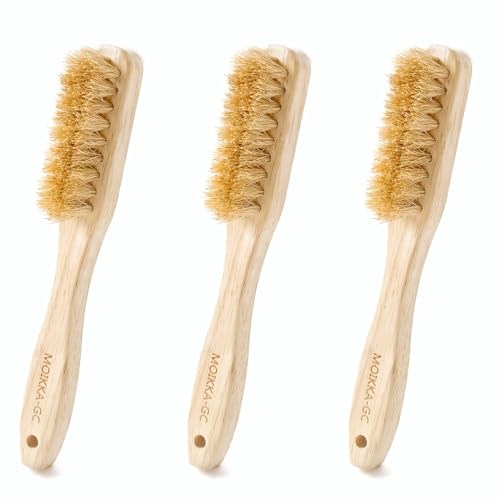 3Pcs Small Wood Laundry Stain Brush Set with Boar Bristles, Stain Remover for Delicates, Cotton, Linens and Shoes, Portable Laundry Scrub Brushes for Fresh Clean Fabric - size: 1 Count (Pack of 3)