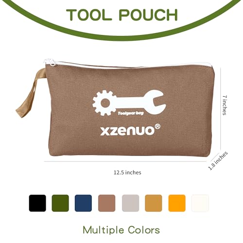 Small Tool Bag with Zipper,16oz 12 inch Tool Pouches - color: Brown