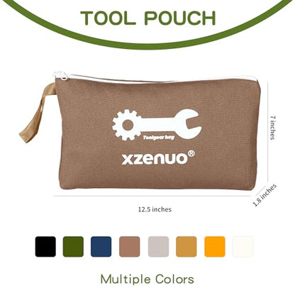 Small Tool Bag with Zipper,16oz 12 inch Tool Pouches - color: Brown